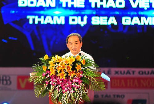 Thứ trưởng Bộ VHTTDL Lê Khánh Hải phát biểu tại lễ xuất quân